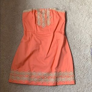 Coral strapless Mudpie dress